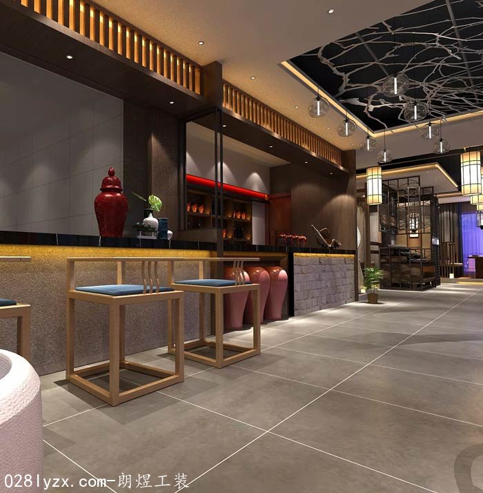 成都新中式火鍋店進(jìn)門區(qū)設(shè)計(jì)效果圖